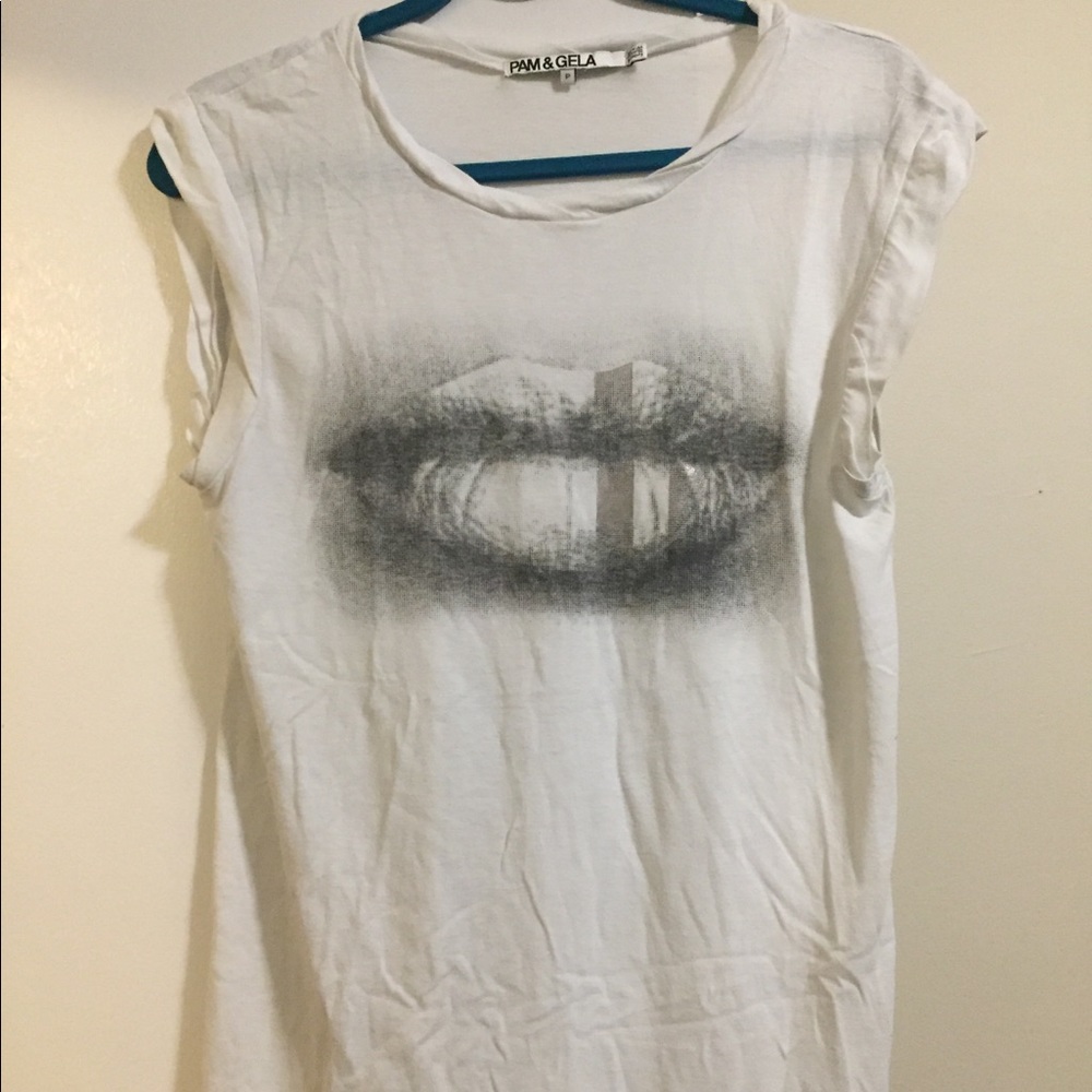 Pam and Gella white lips T-shirt